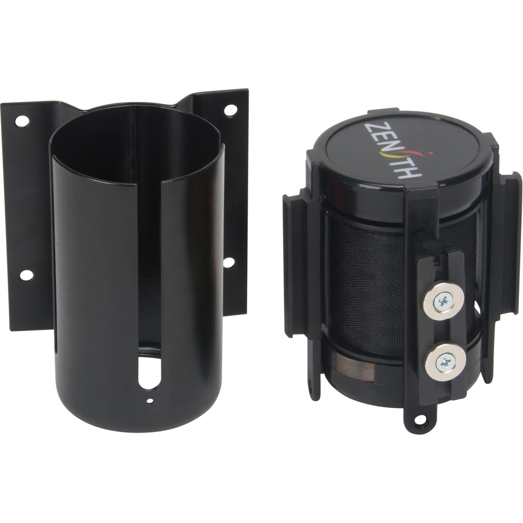 [ZEN-SGQ994] Barrière de foule à ruban rétractable magnétique, fixation murale, noir ruban noir de 7'