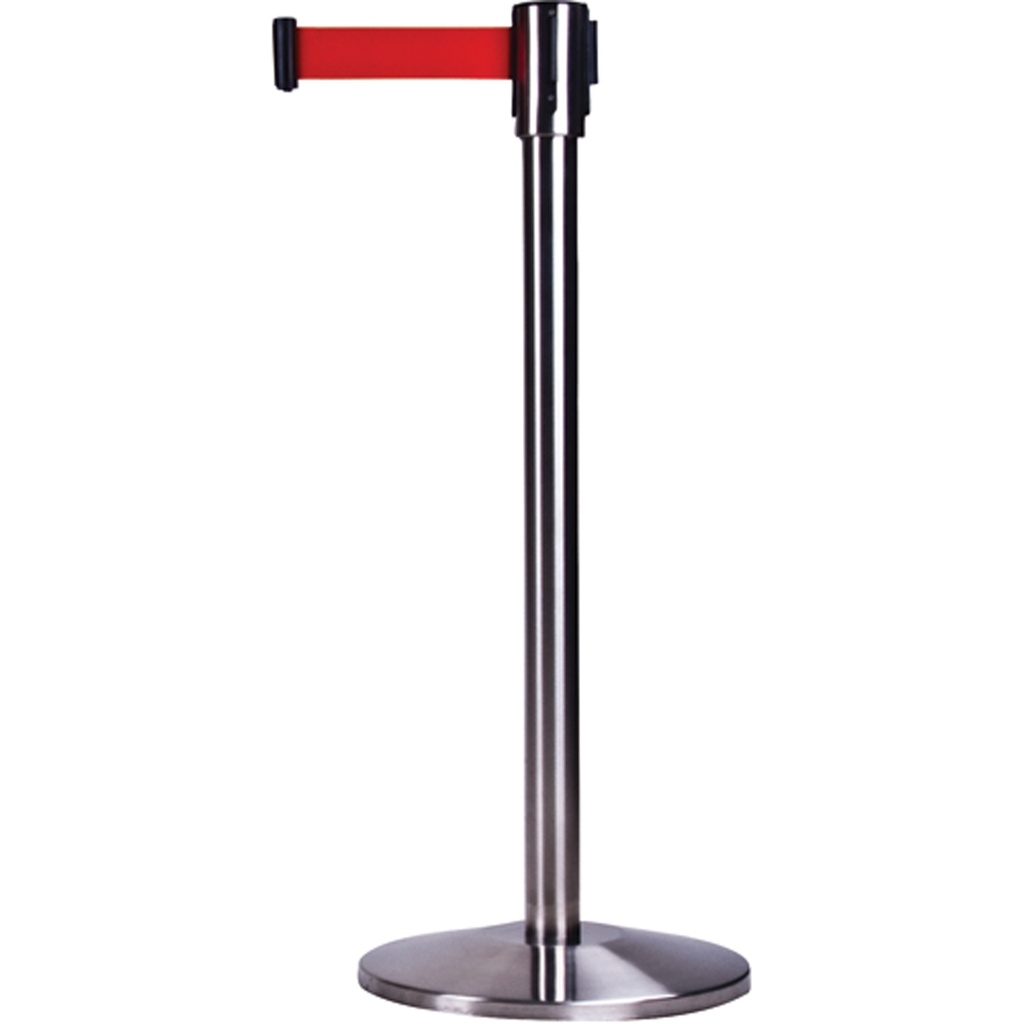 [ZEN-SDL100] Barrière de foule sur pied avec ruban rétractable acier inoxydable ruban rouge de 12'