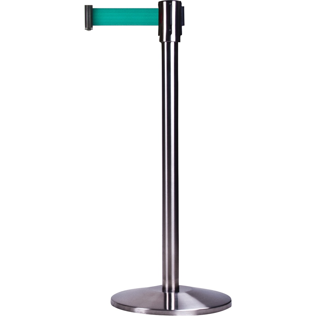 [ZEN-SDN302] Barrière de foule sur pied avec ruban rétractable acier inoxydable ruban vert de 7'