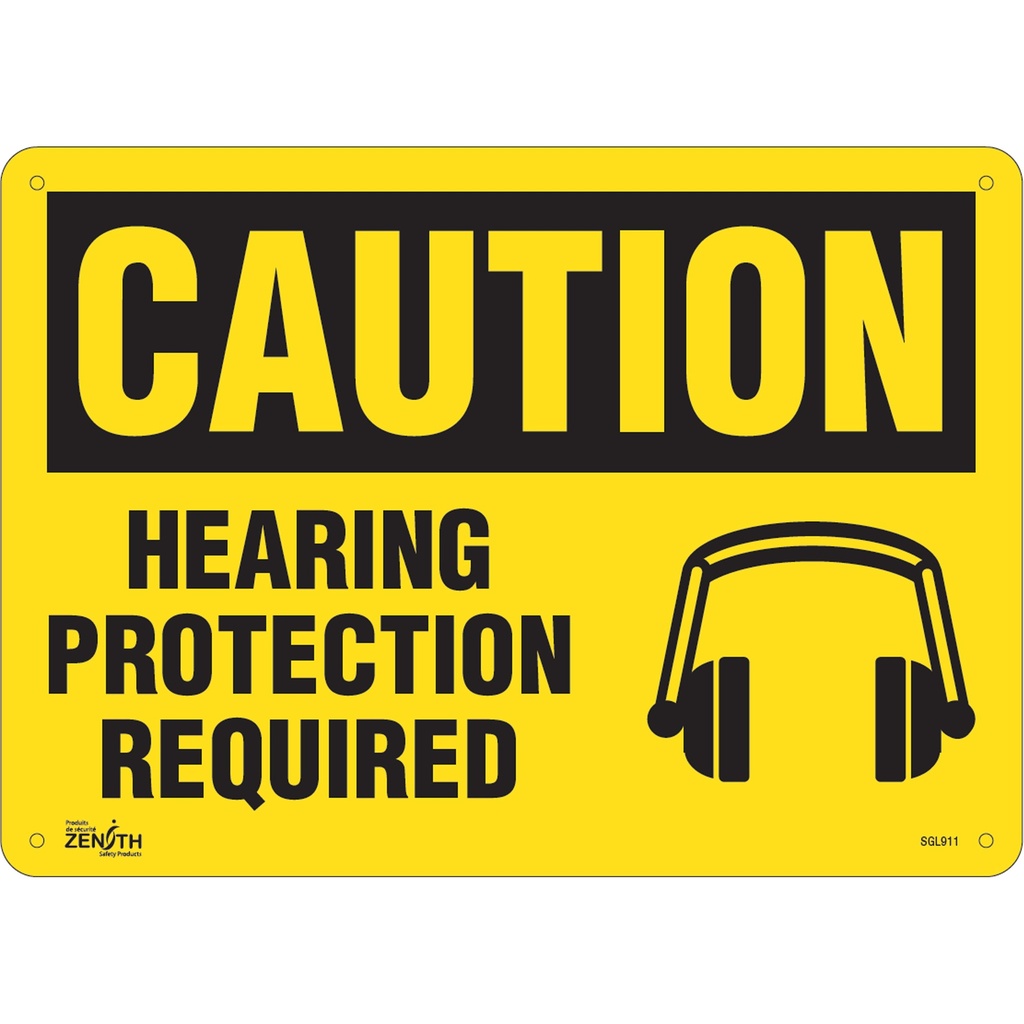 [ZEN-SGL911] Enseigne « Hearing Protection Required» Plastique 14" x 10"