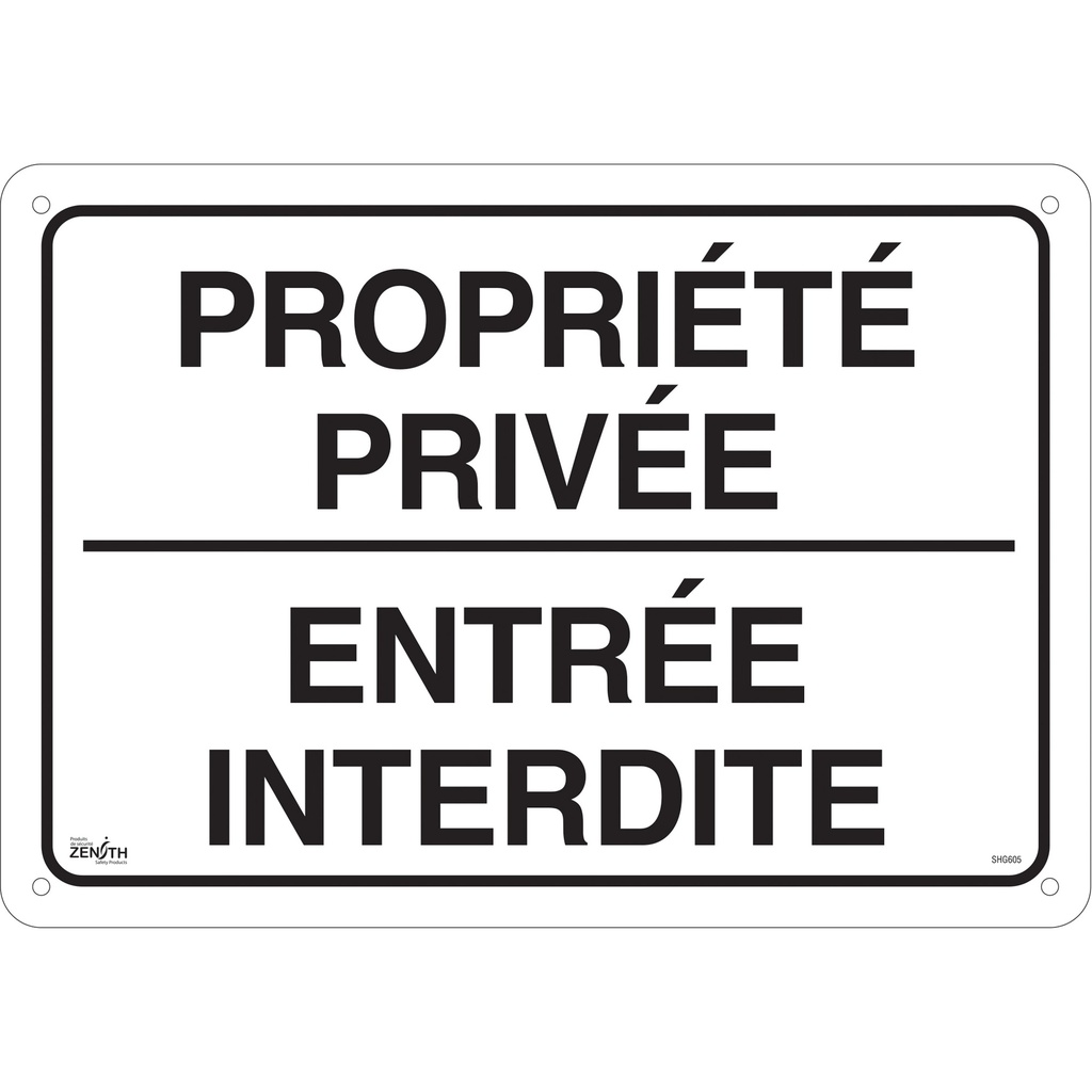 Enseigne « Propriété privée » Aluminium 20" x 14"