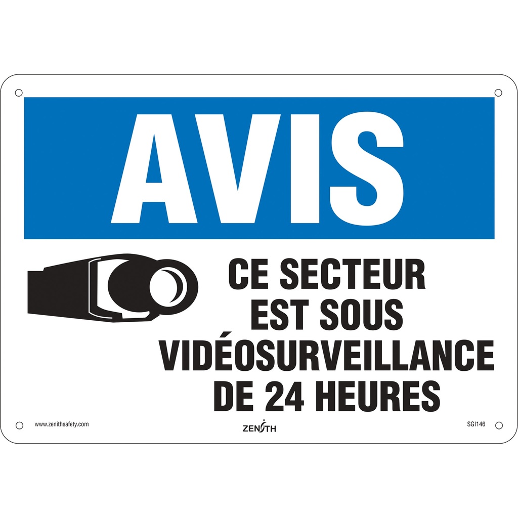 [ZEN-SGI146] Enseigne « Sous vidéosurveillance » Aluminium 14" x 10"