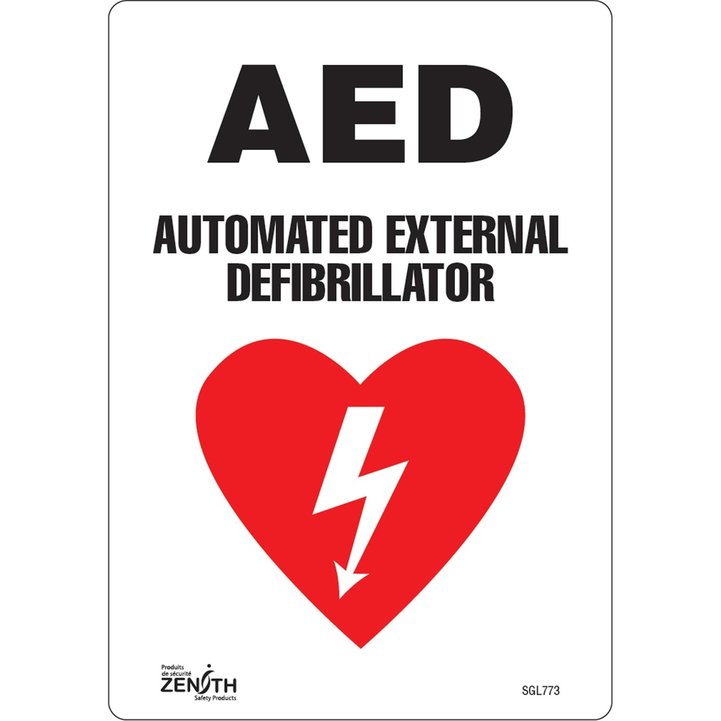 [ZEN-SGL773] Enseigne «AED Automated External Defibrillator» Vinyle 7" x 10"