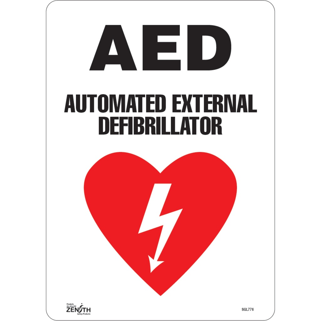 [ZEN-SGL776] Enseigne «AED Automated External Defibrillator» Vinyle 10" x 14"