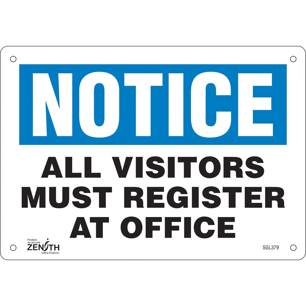 [ZEN-SGL379] Enseigne «All Visitors Must Register» Aluminium 10" x 7"