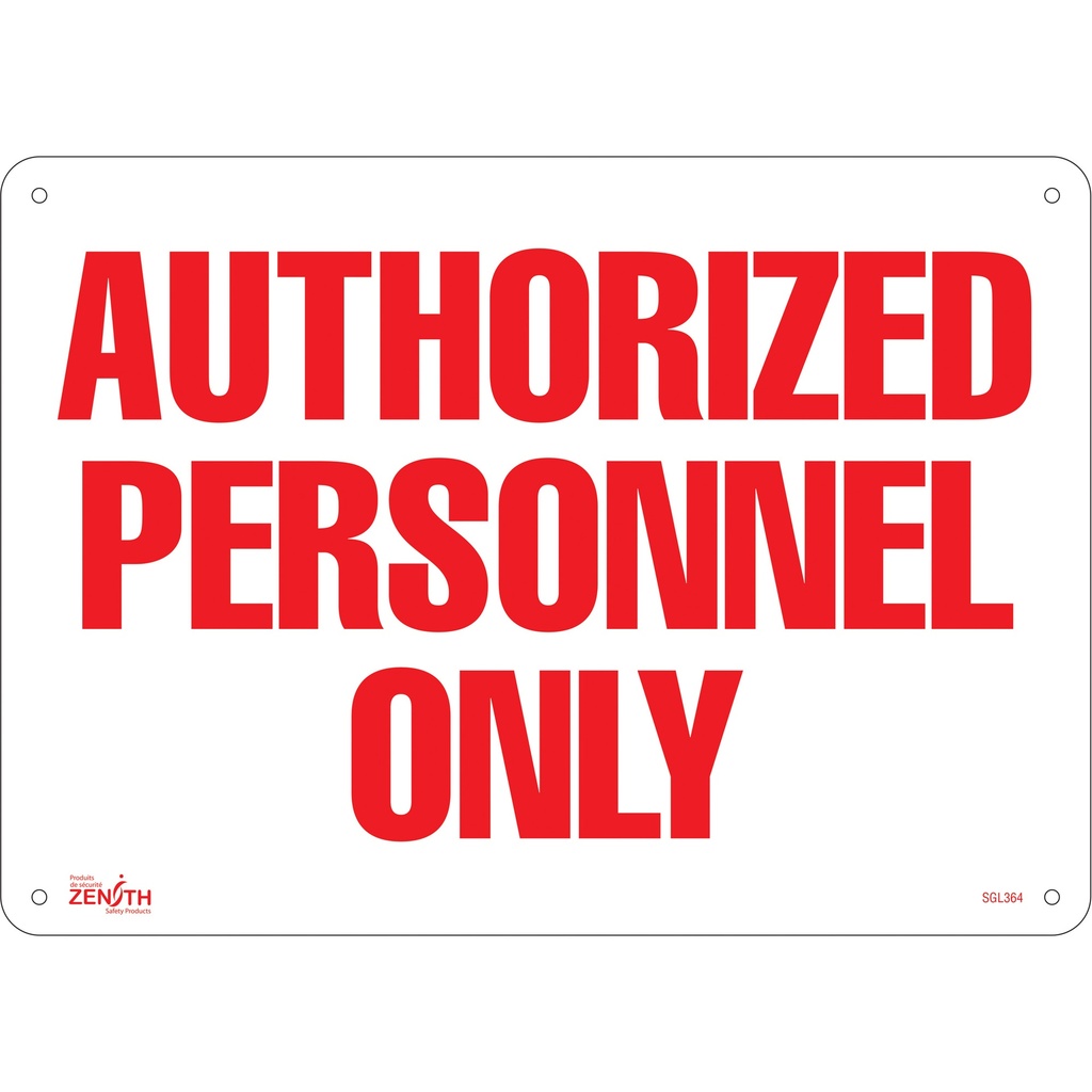 [ZEN-SGL364] Enseigne «Authorized Personnel Only» Aluminium 14" x 10"