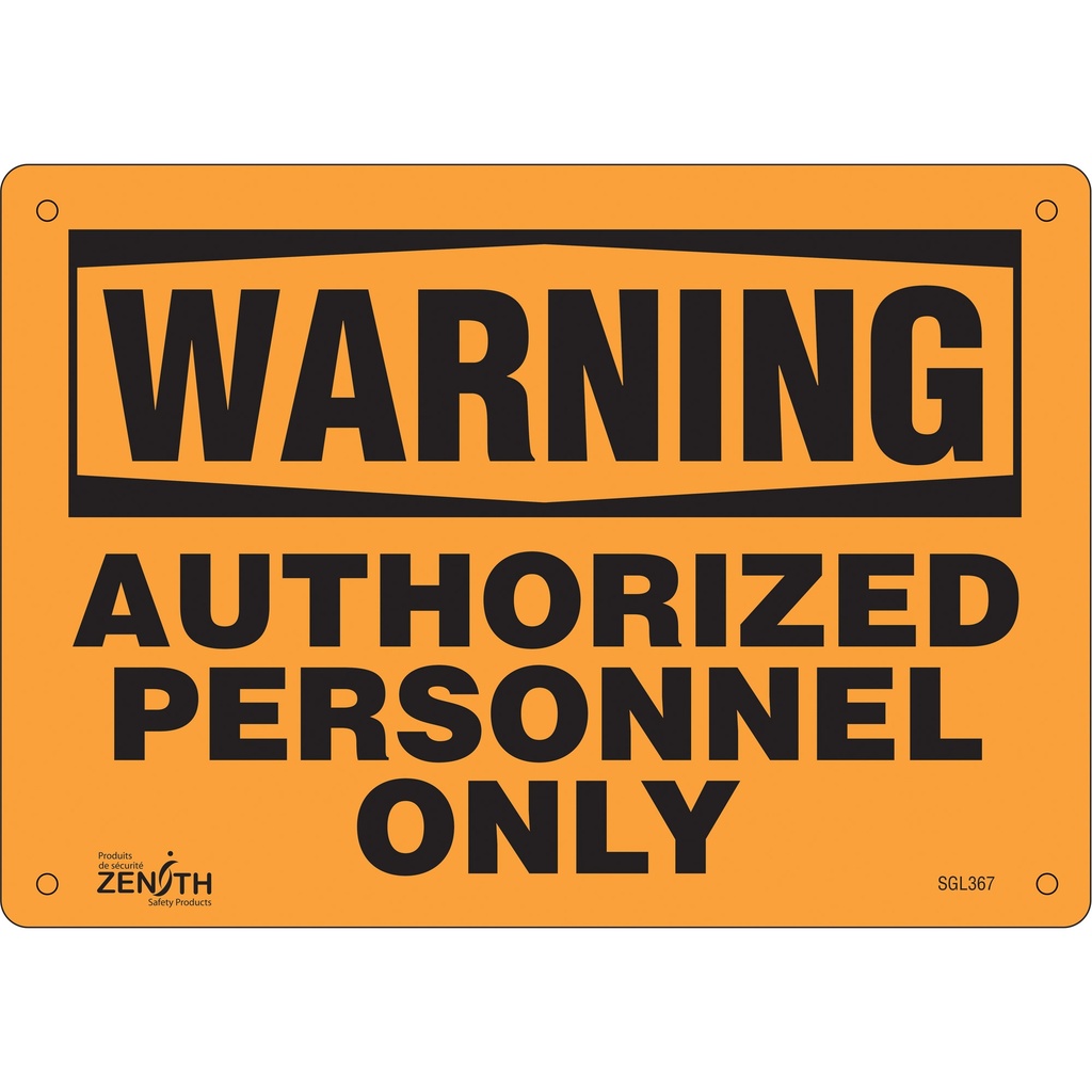 Enseigne «Authorized Personnel Only» Aluminium 10" x 7"