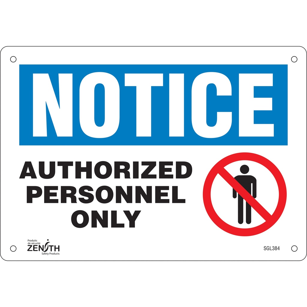 [ZEN-SGL384] Enseigne «Authorized Personnel Only» Plastique 10" x 7"