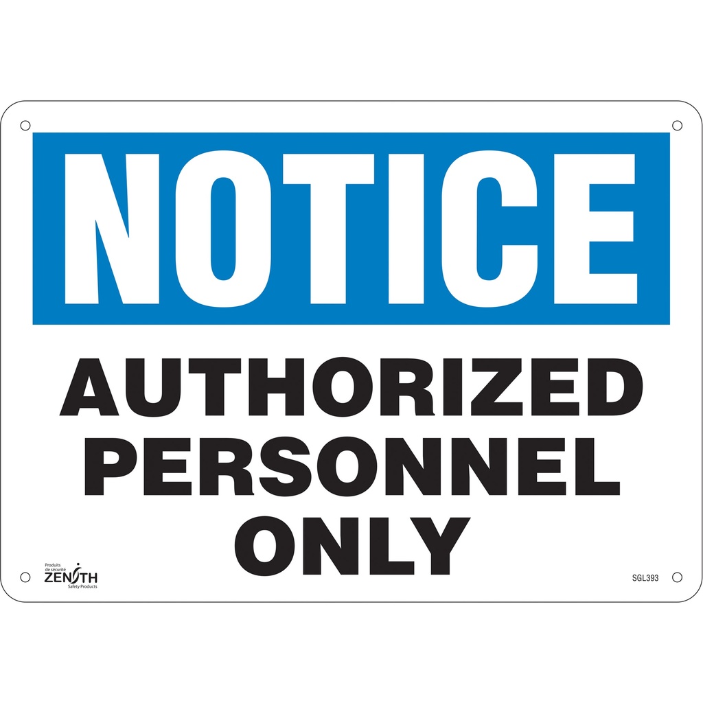 [ZEN-SGL393] Enseigne «Authorized Personnel Only» Plastique 14" x 10"