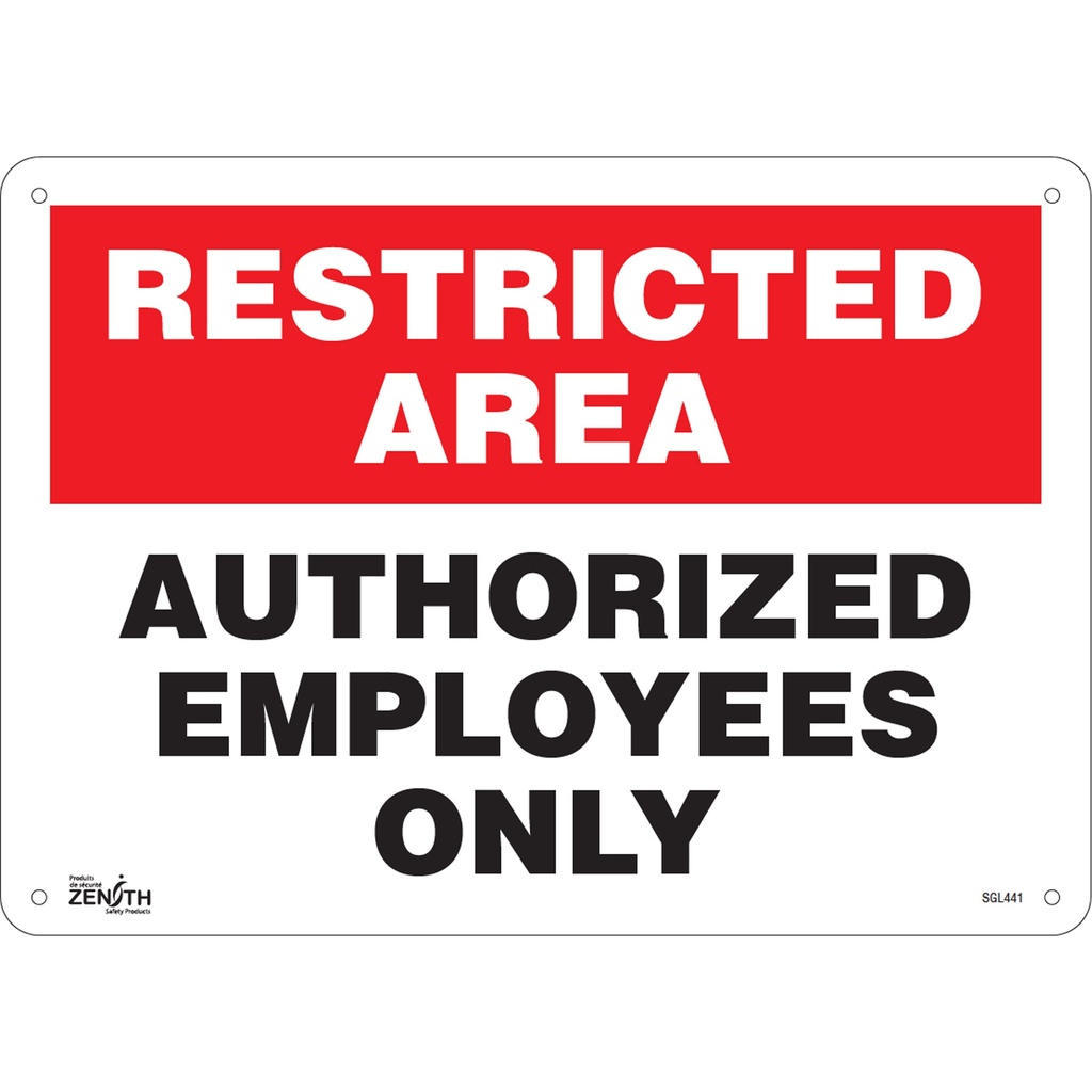 [ZEN-SGL441] Enseigne «Authorized Personnel Only» Plastique 14" x 10"