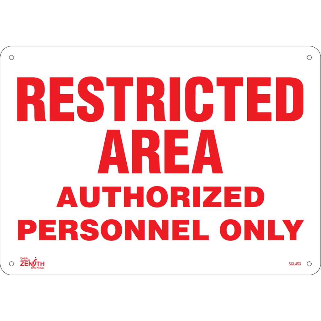 [ZEN-SGL453] Enseigne «Authorized Personnel Only» Plastique 14" x 10"
