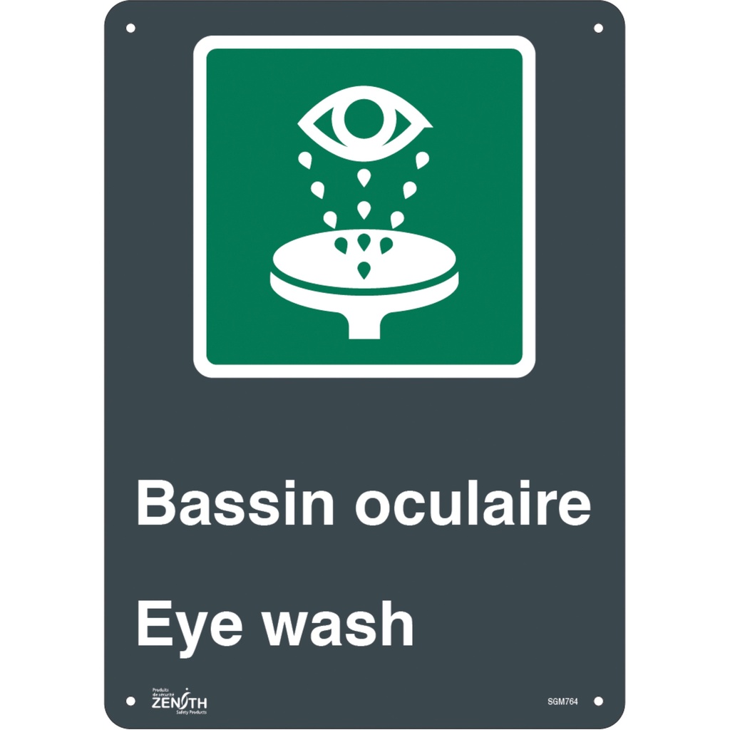 [ZEN-SGM764] Enseigne «Bassin Oculaire/Eye Wash» Plastique 10" x 14"