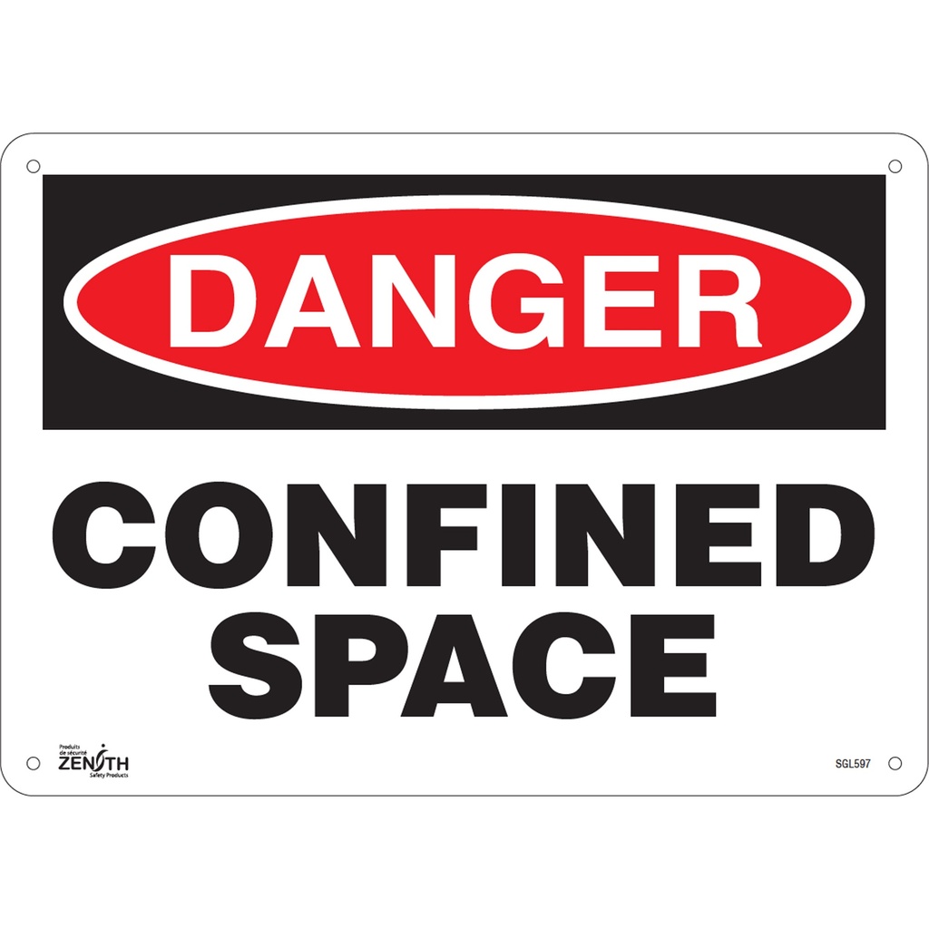 [ZEN-SGL597] Enseigne «Confined Space» Plastique 14" x 10"