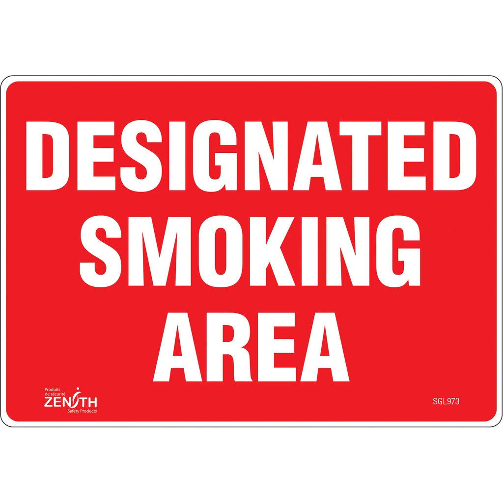 [ZEN-SGL973] Enseigne «Designated Smoking Area» Vinyle 10" x 7"