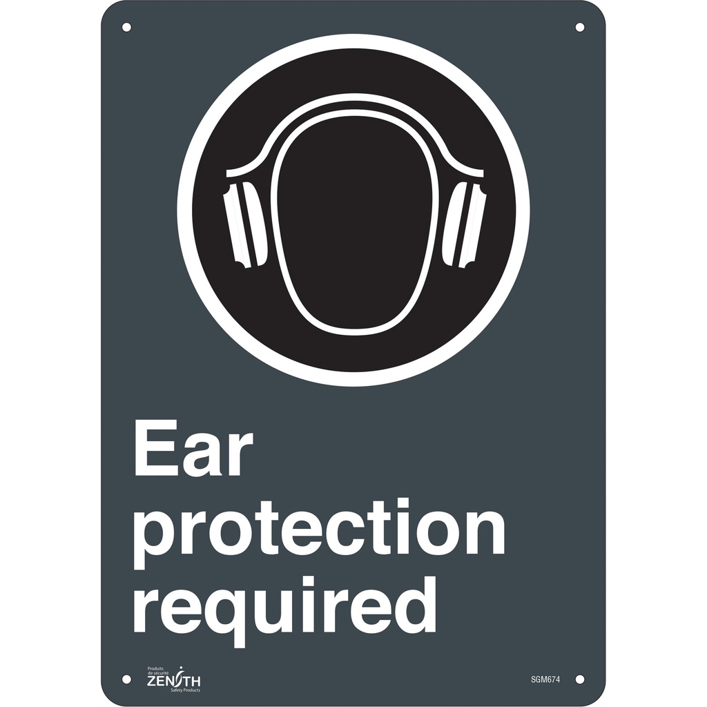 [ZEN-SGM674] Enseigne «Ear Protection Required» Plastique 10" x 14"