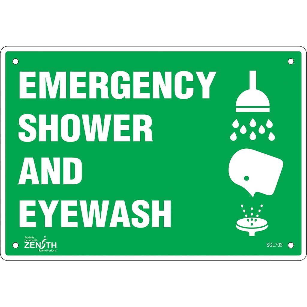 Enseigne «Emergency Shower And Eyewash» Aluminium 10" x 7"