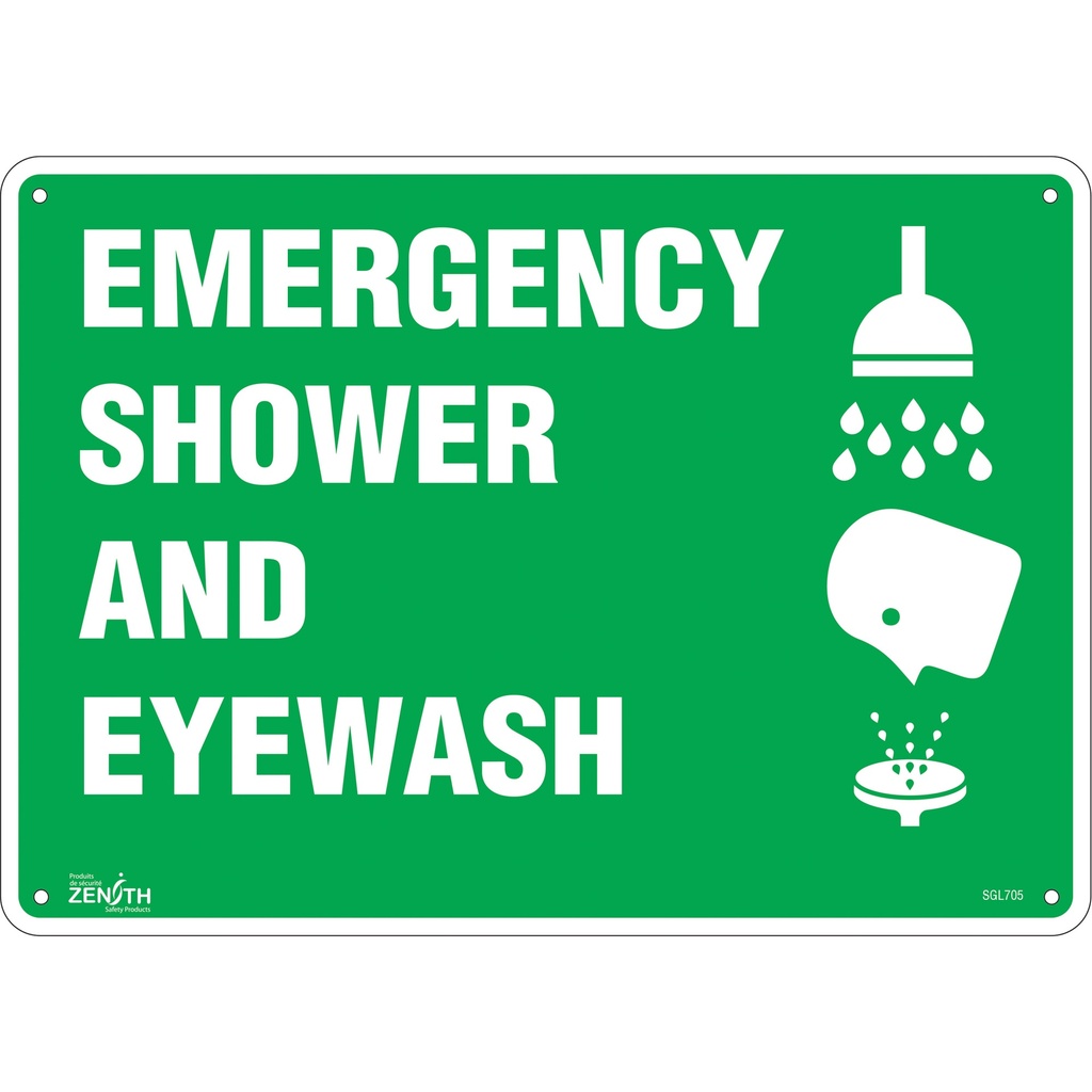 [ZEN-SGL705] Enseigne «Emergency Shower And Eyewash» Plastique 14" x 10"