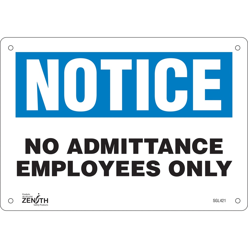 [ZEN-SGL421] Enseigne «Employees Only» Aluminium 10" x 7"