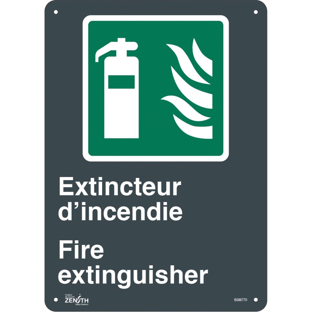 [ZEN-SGM770] Enseigne «Extincteur D'Incendie/Fire Extinguisher» Plastique 10" x 14"