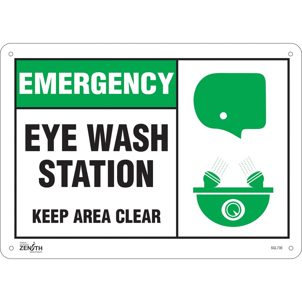 [ZEN-SGL730] Enseigne «Eye wash Station Keep Area Clear» Aluminium 14" x 10"