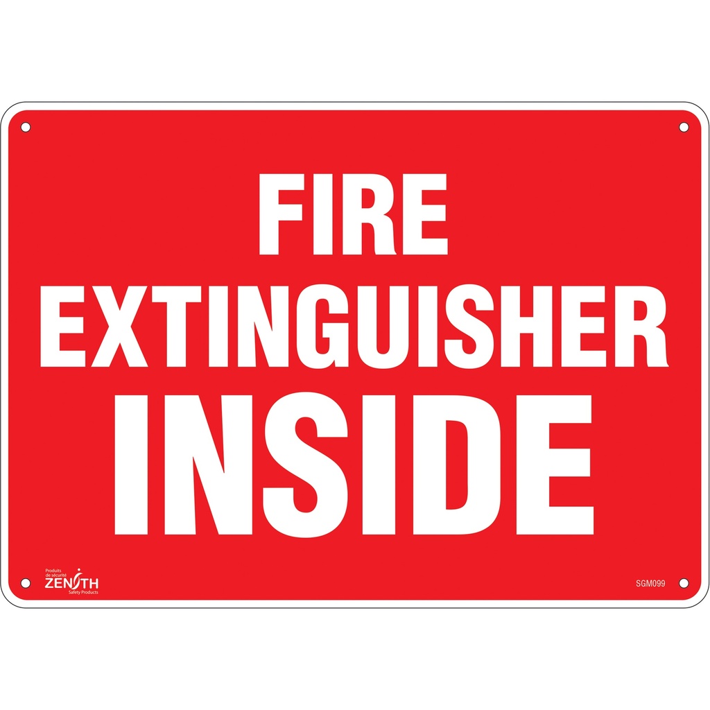 Enseigne «Fire Extinguisher Inside» Aluminium 14" x 10"