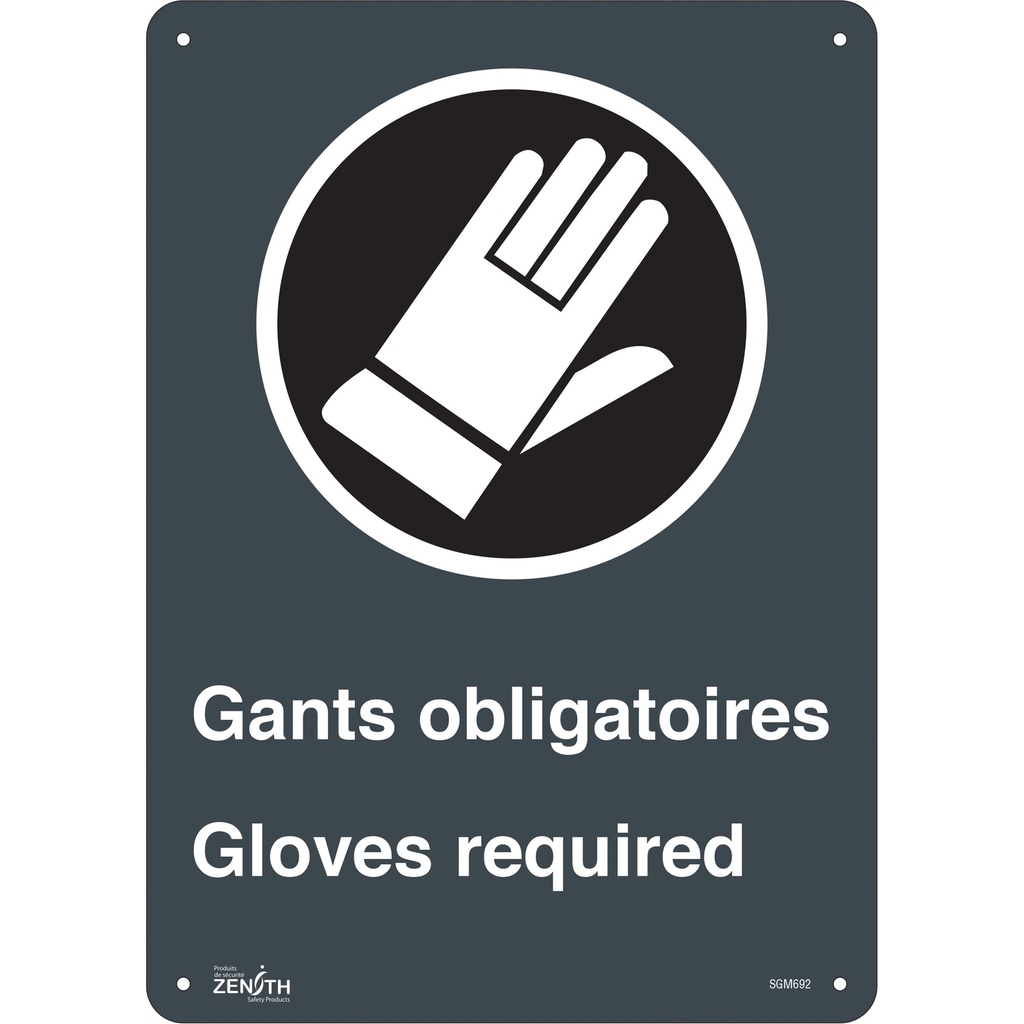 [ZEN-SGM692] Enseigne «Gant Obligatoires - Gloves Required» Plastique 10" x 14"