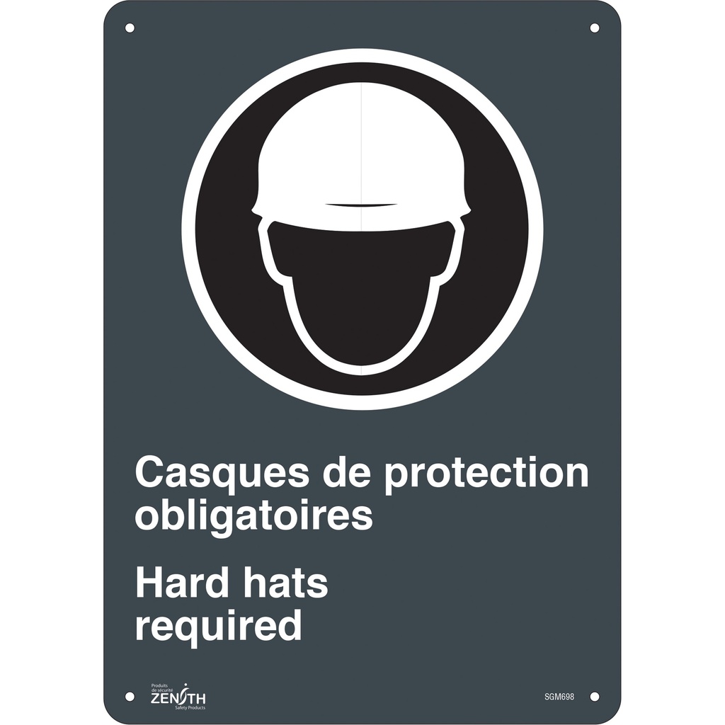 [ZEN-SGM698] Enseigne «Hard Hats Required» Plastique 10" x 14"