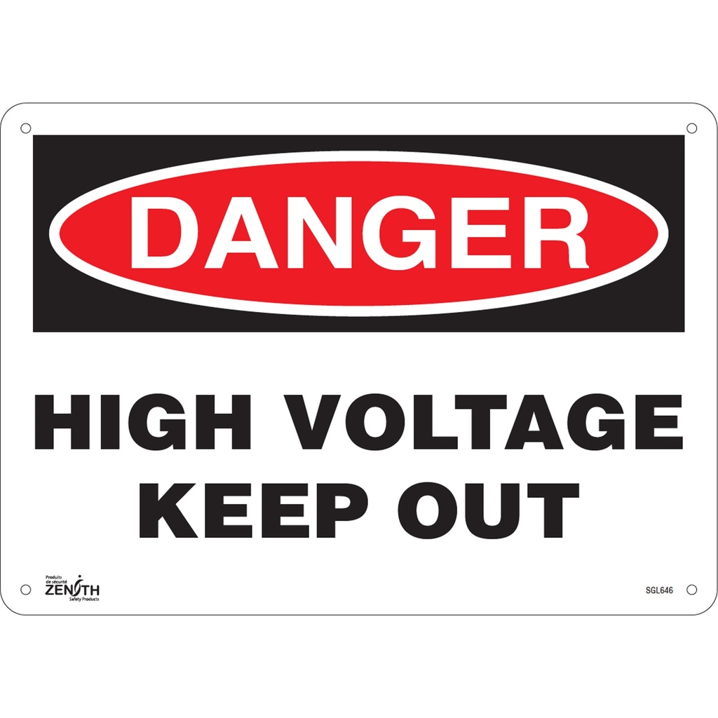 [ZEN-SGL646] Enseigne «High Voltage Keep Out» Aluminium 14" x 10"