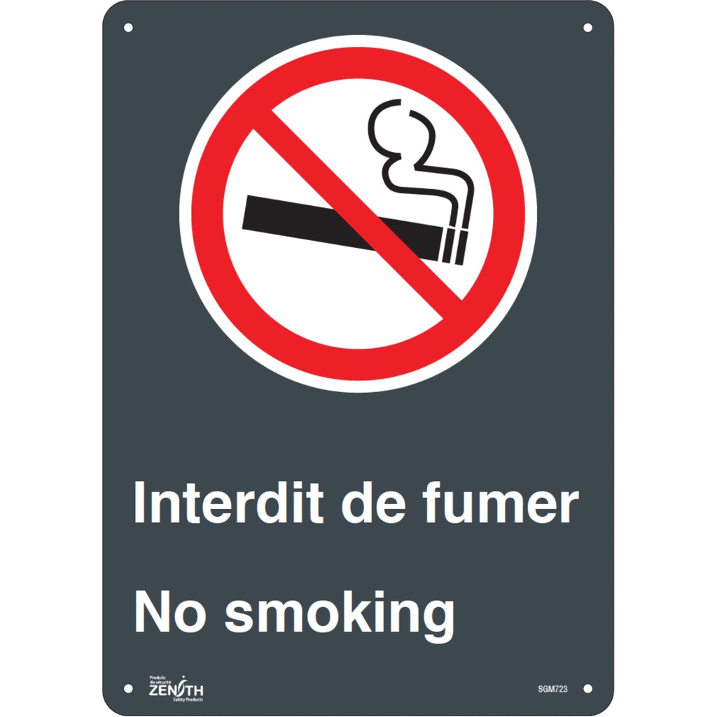 Enseigne «Interdit De Fumer/No Smoking» Aluminium 10" x 14"