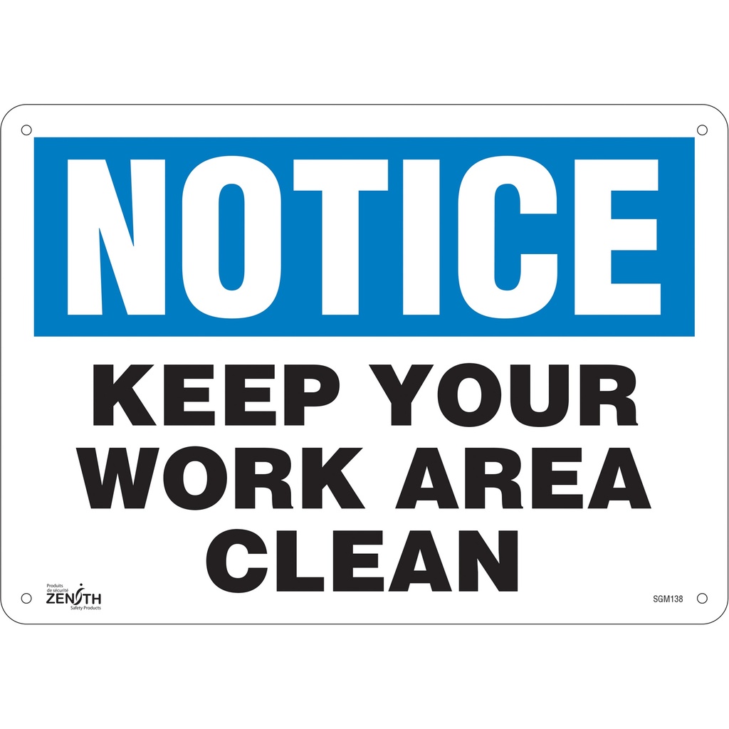 [ZEN-SGM138] Enseigne «Keep Your Work Area Clean» Aluminium 14" x 10"