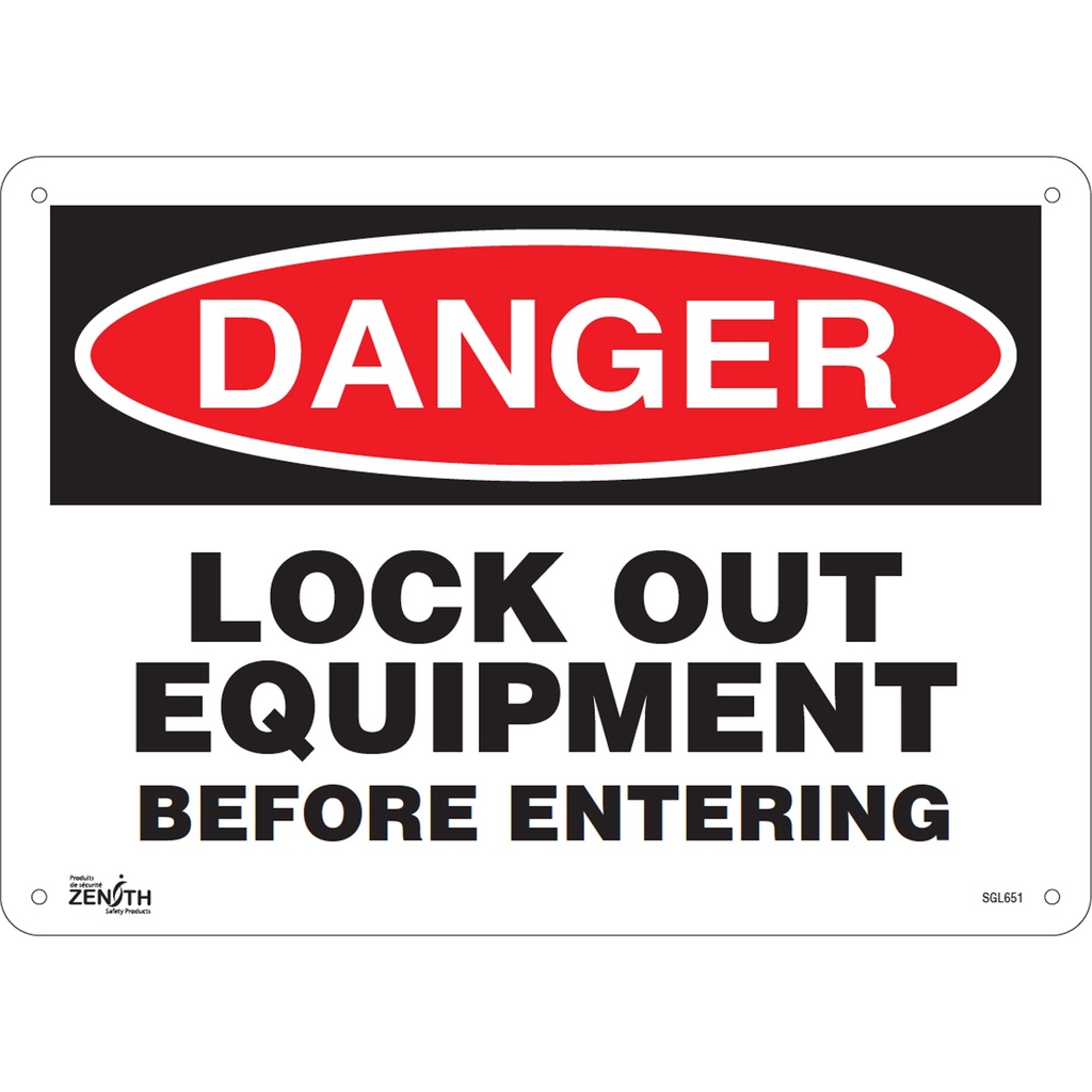 Enseigne «Lock Out Equipment Before Entering» Plastique 14" x 10"