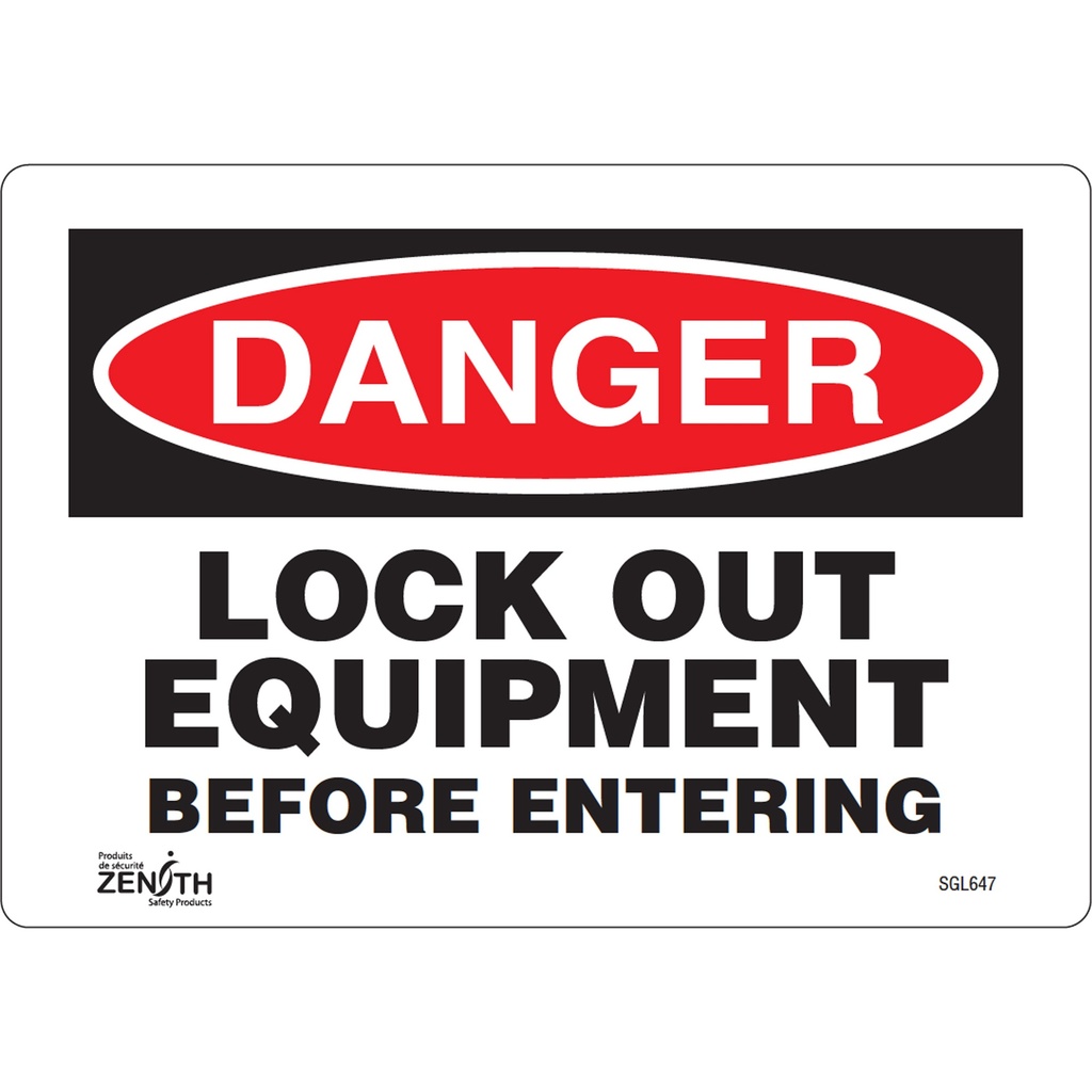 [ZEN-SGL647] Enseigne «Lock Out Equipment Before Entering» Vinyle 10" x 7"