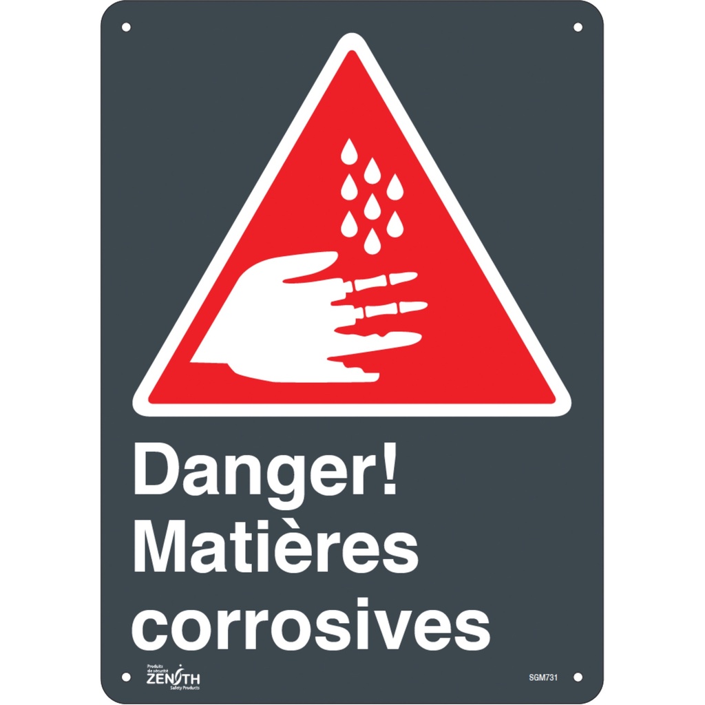[ZEN-SGM731] Enseigne «Matières Corrosives» Plastique 10" x 14"