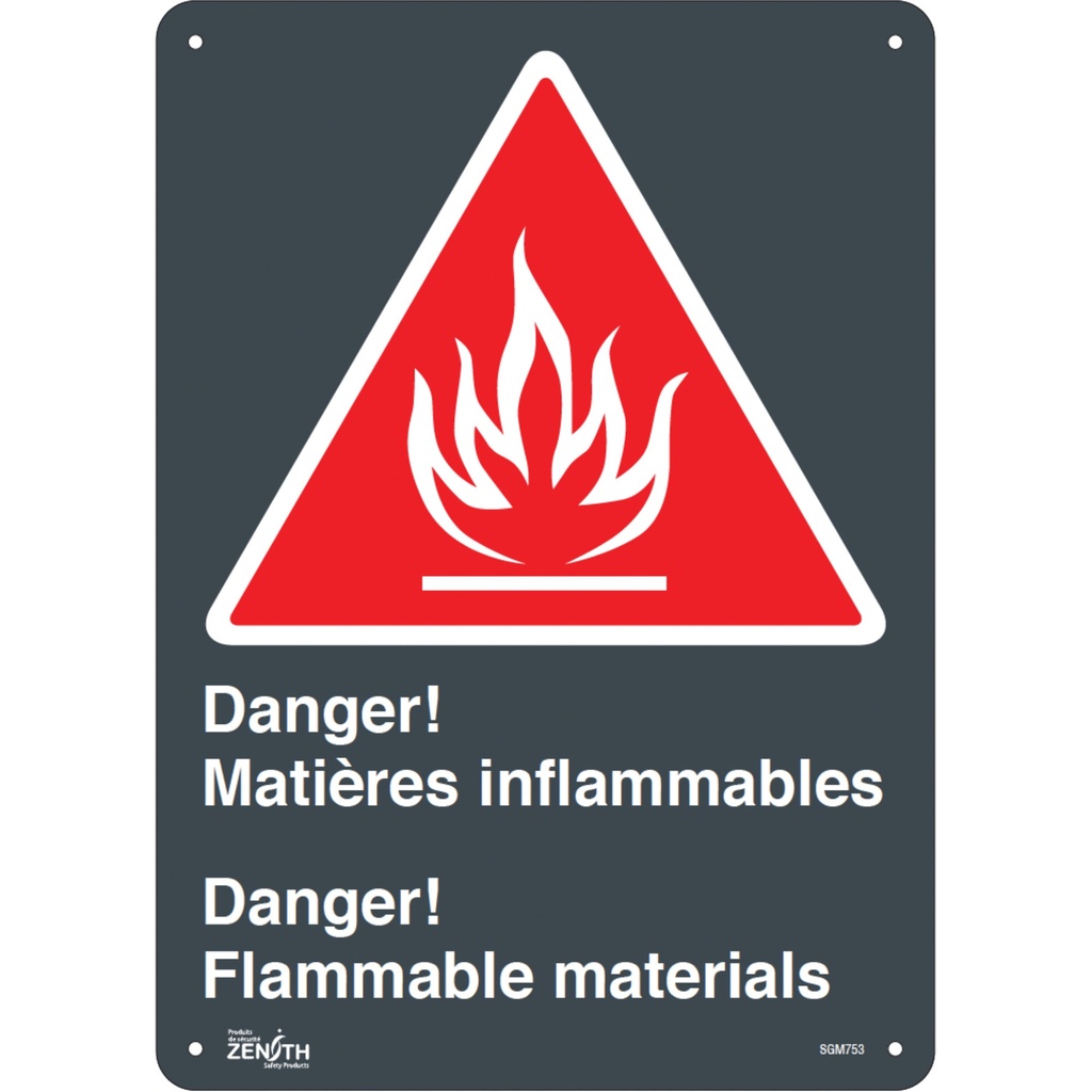 [ZEN-SGM753] Enseigne «Matières Inflammables/Flammable Materials» Aluminium 10" x 14"
