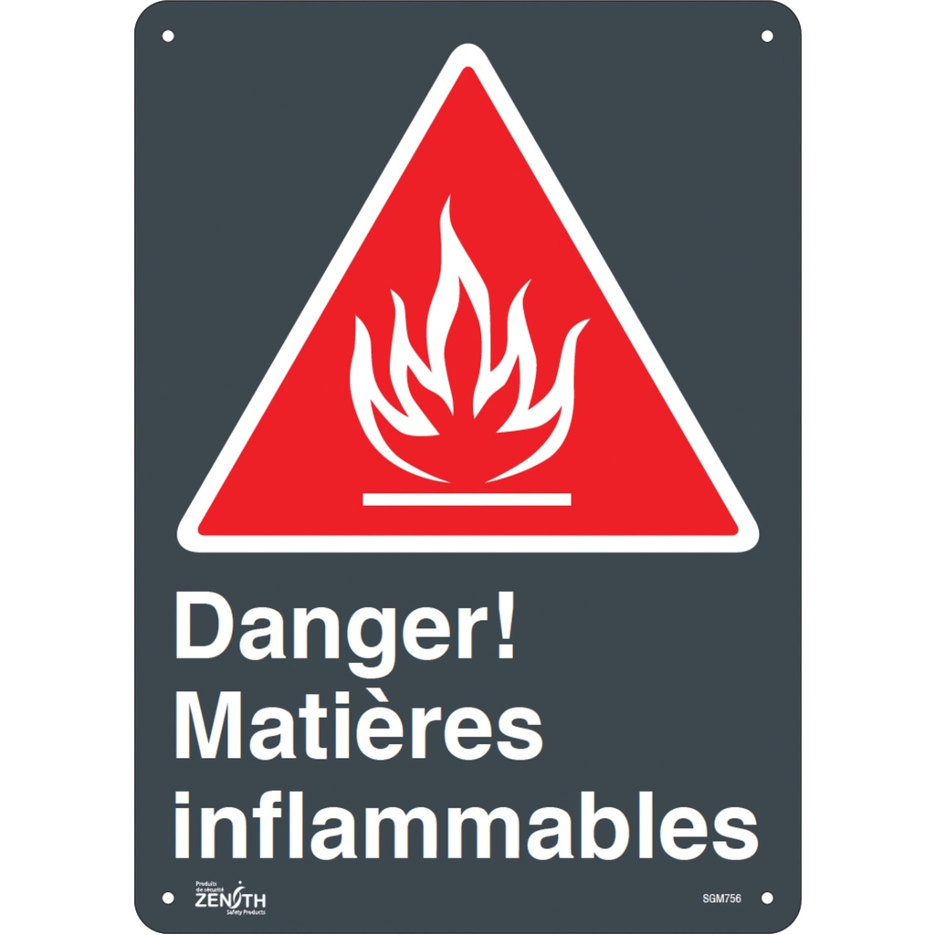 [ZEN-SGM756] Enseigne «Matières Inflammables» Aluminium 10" x 14"