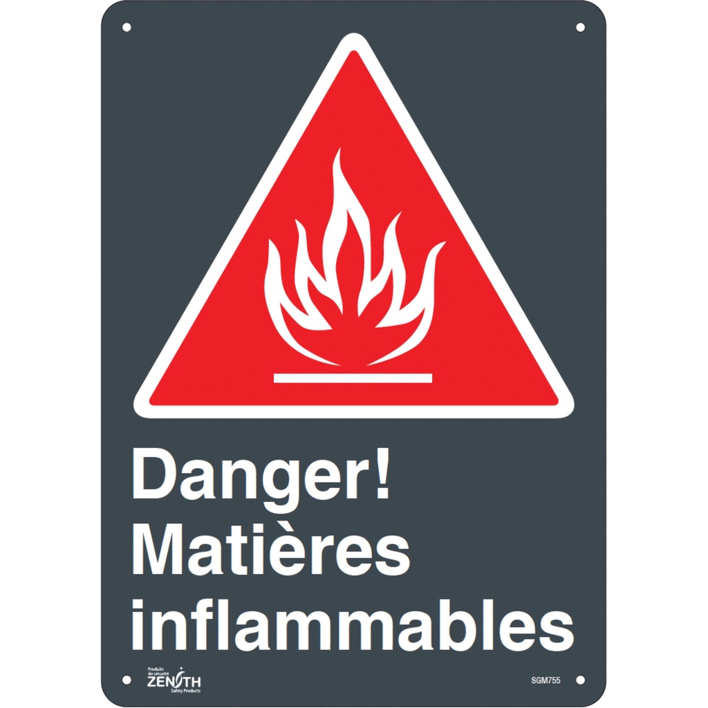 [ZEN-SGM755] Enseigne «Matières Inflammables» Plastique 10" x 14"