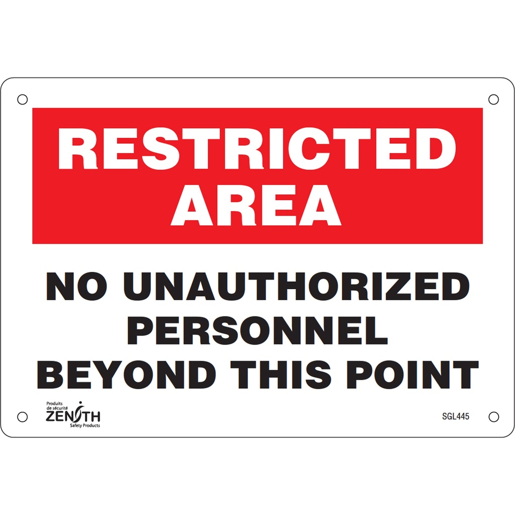 [ZEN-SGL445] Enseigne «No Unauthorized Personnel» Aluminium 10" x 7"