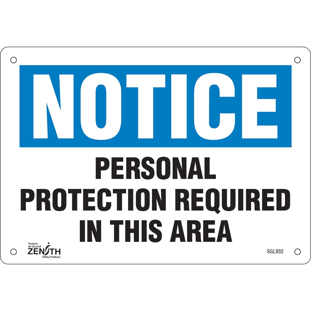 [ZEN-SGL932] Enseigne «Personal Protection Required» Plastique 10" x 7"