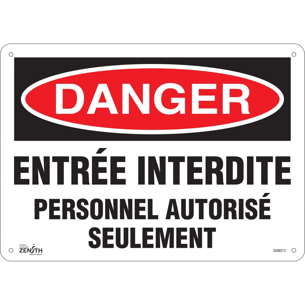 [ZEN-SGM273] Enseigne «Personnel Autorisé Seulement» Plastique 14" x 10"