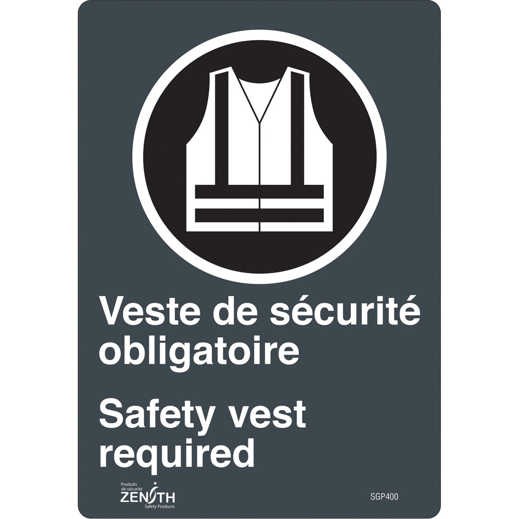 [ZEN-SGP400] Enseigne «Port du dossard obligatoire/Safety Vest Required» Vinyle 7" x 10"