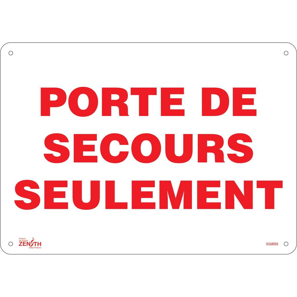 [ZEN-SGM666] Enseigne «Porte De Secours» Aluminium 14" x 10"