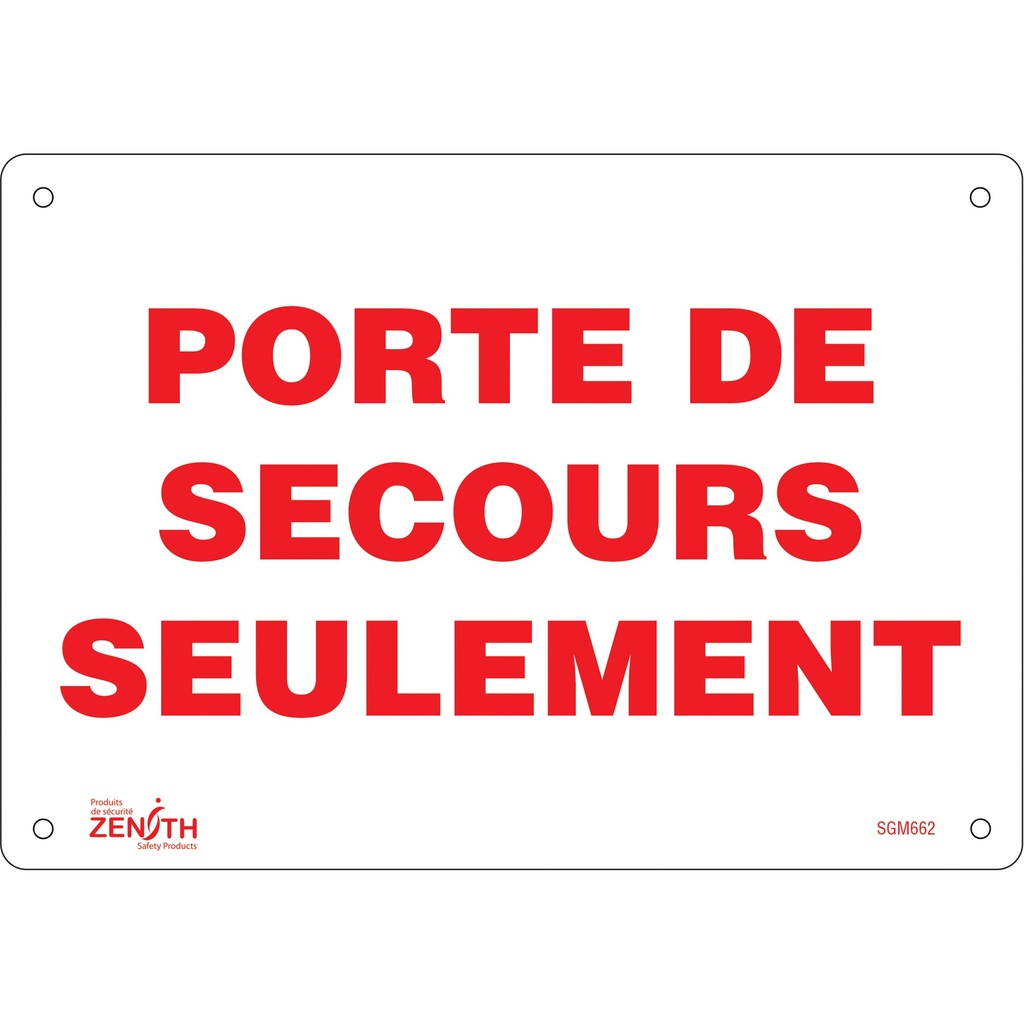 [ZEN-SGM662] Enseigne «Porte De Secours» Plastique 10" x 7"