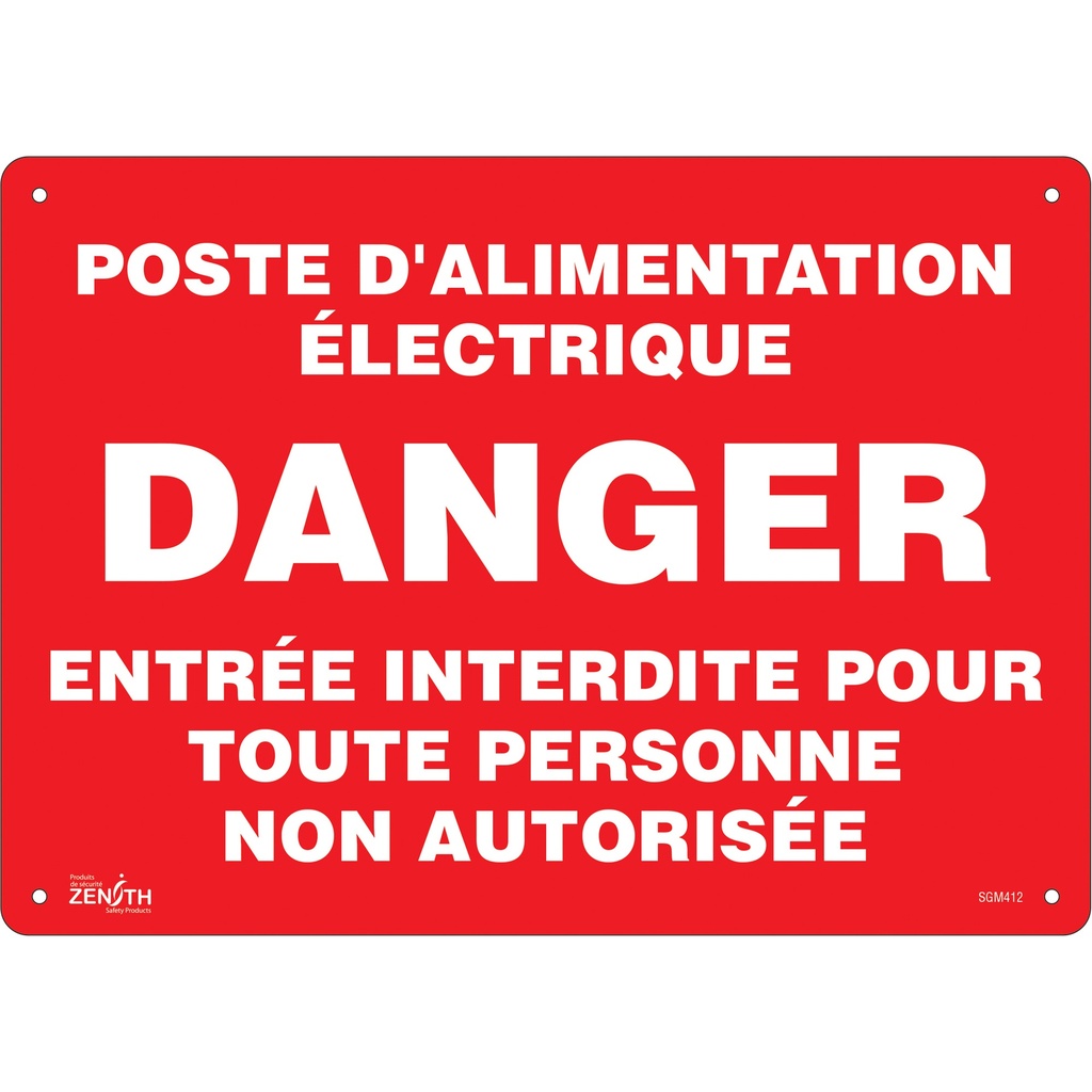[ZEN-SGM412] Enseigne «Poste D'Alimentation Électrique» Aluminium 14" x 10"