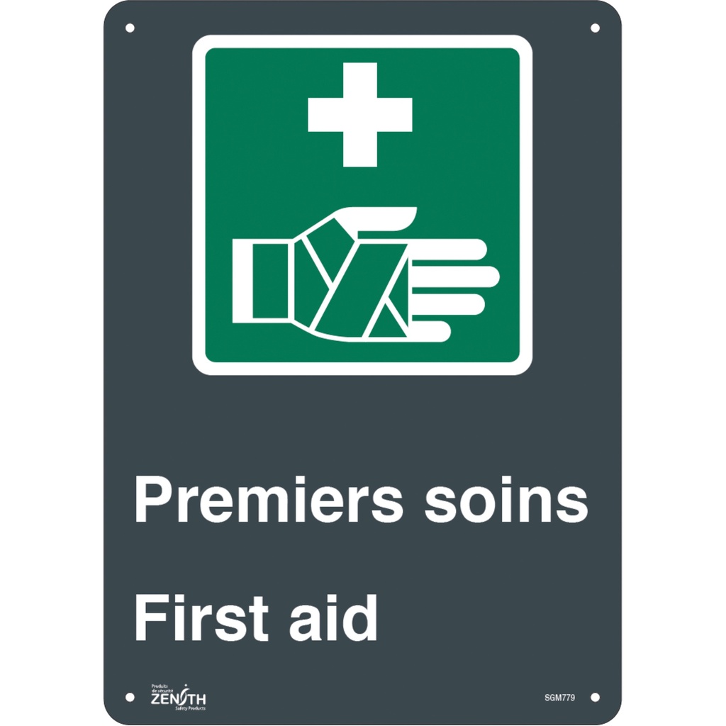 [ZEN-SGM779] Enseigne «Premier Soins/First Aid» Plastique 10" x 14"