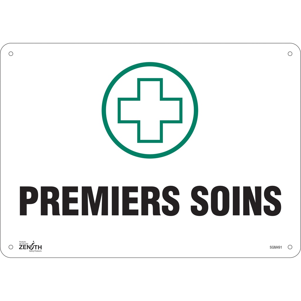 [ZEN-SGM491] Enseigne «Premiers Soins» Plastique 14" x 10"