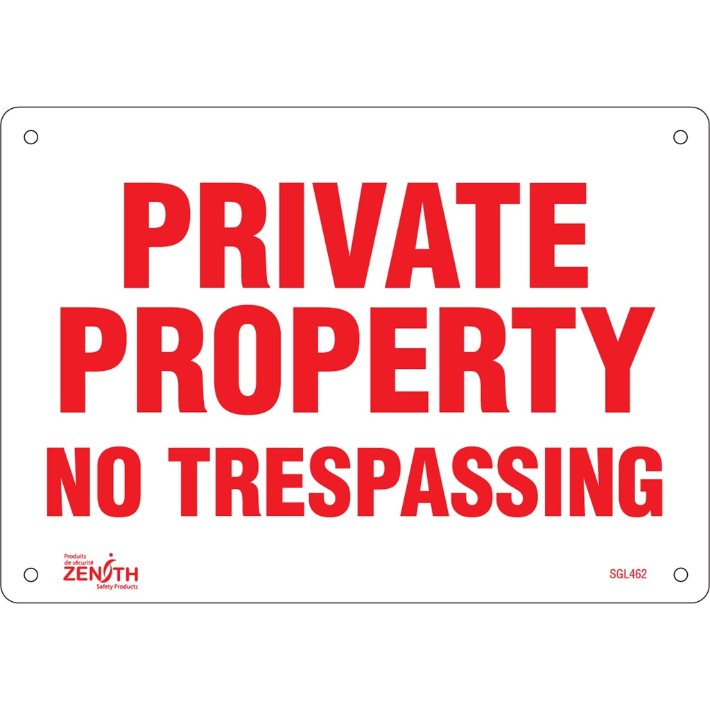 Enseigne «Private Property» Plastique 10" x 7"