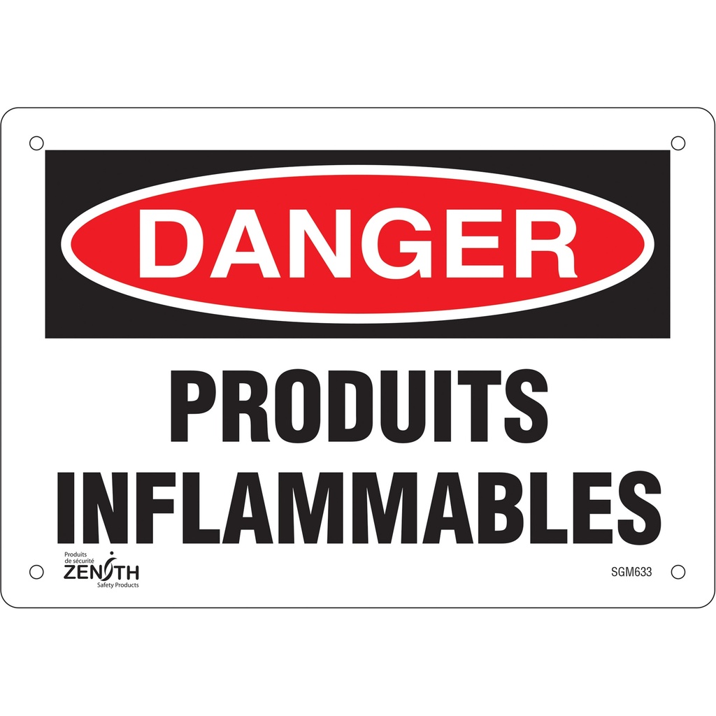 [ZEN-SGM633] Enseigne «Produits Inflammables» Aluminium 10" x 7"