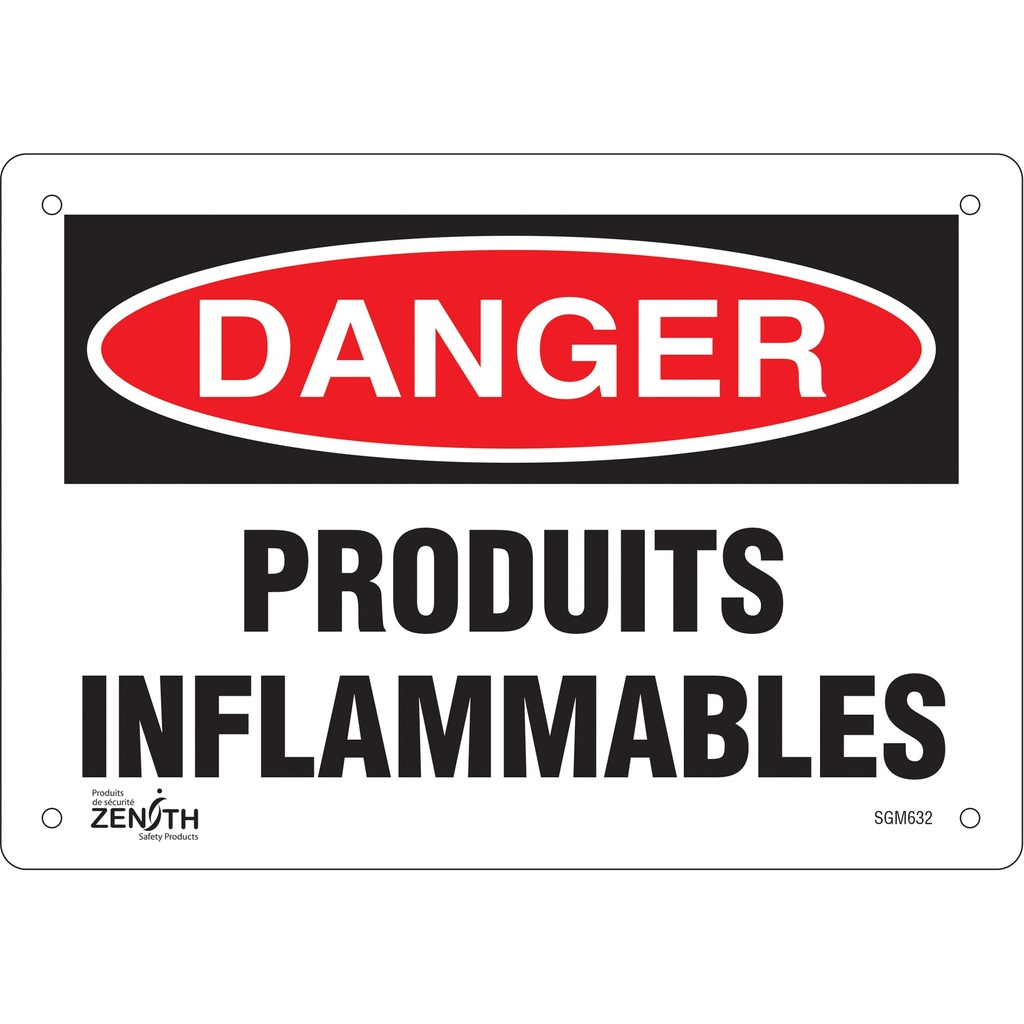 [ZEN-SGM632] Enseigne «Produits Inflammables» Plastique 10" x 7"