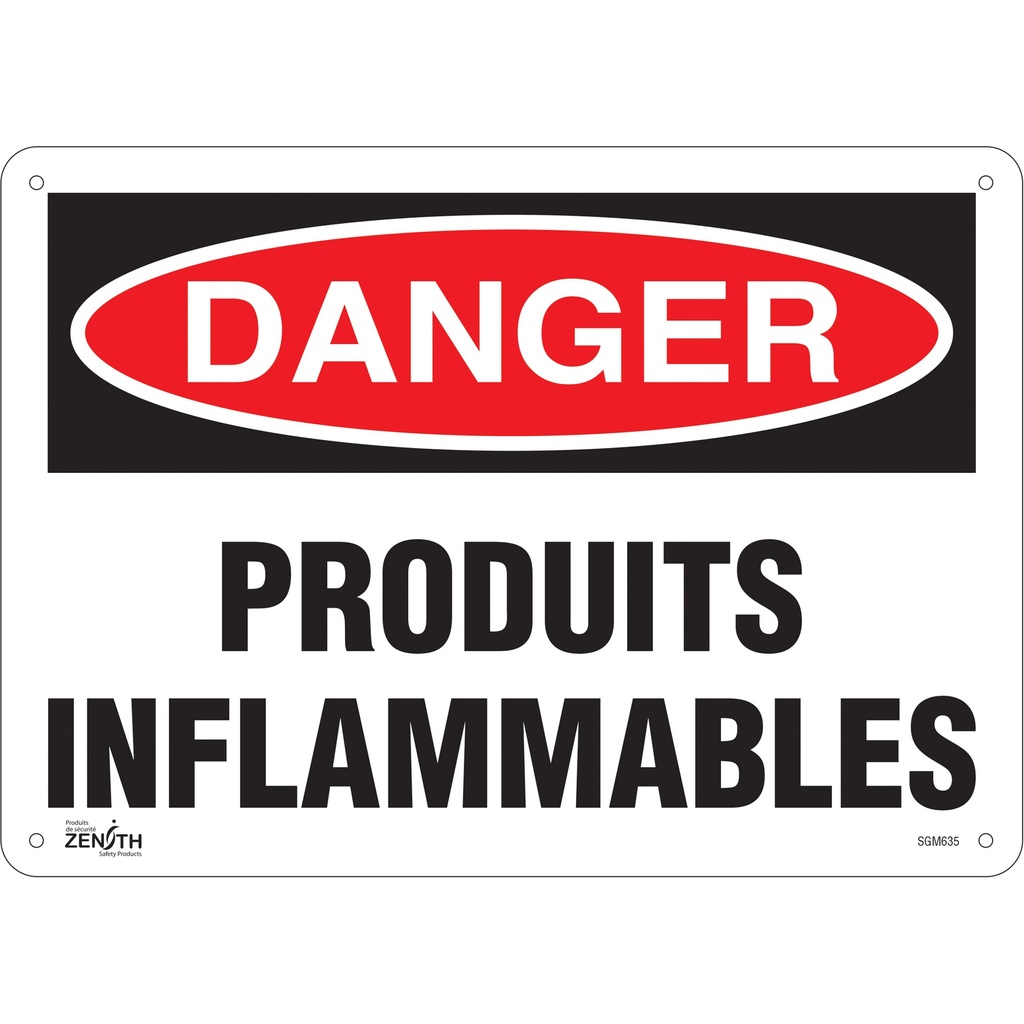 [ZEN-SGM635] Enseigne «Produits Inflammables» Plastique 14" x 10"