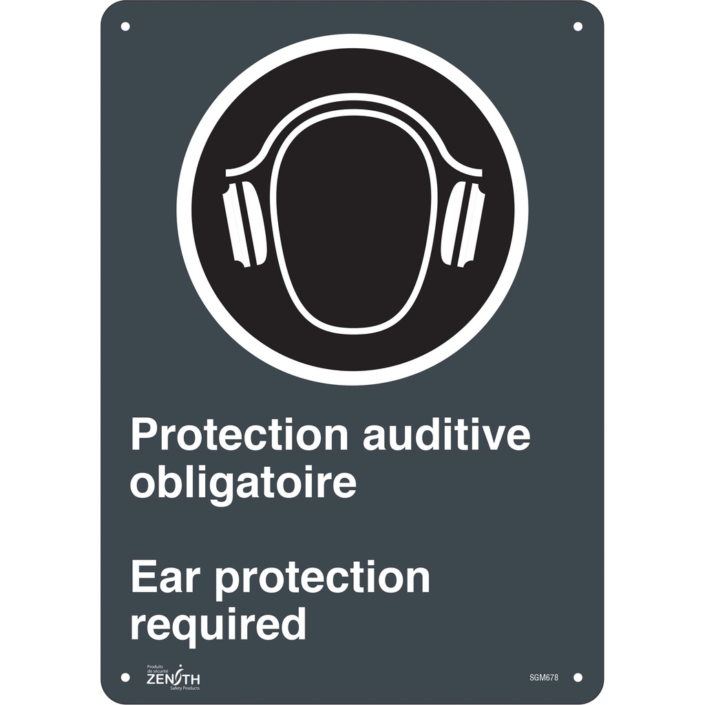 [ZEN-SGM678] Enseigne «Protection Auditive Obligatoire - Ear Protection Required» Aluminium 10" x 14"